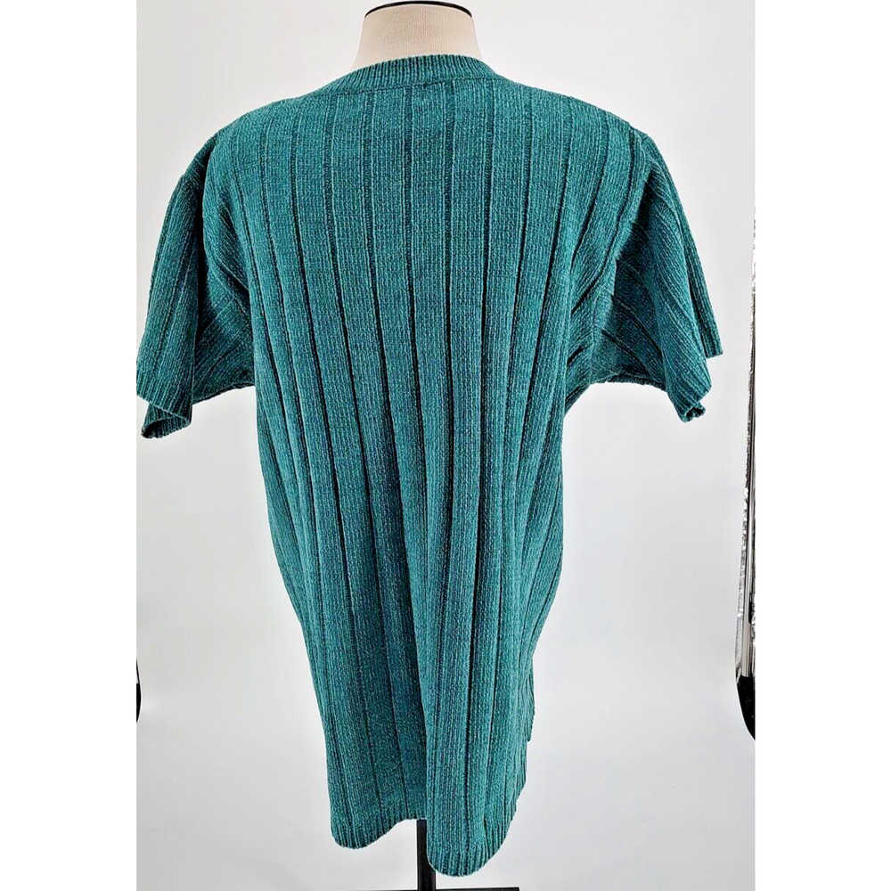 Denim & Co. NEW Woman Teal Green Pullover Sweater Size Large Short Sleeve Cable - Picture 7 of 10